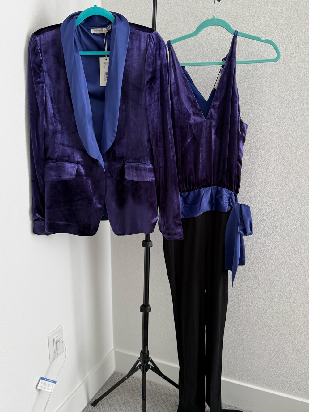 Ramy Brook Deep Purple Velvet Jumpsuit with Matching Blazer